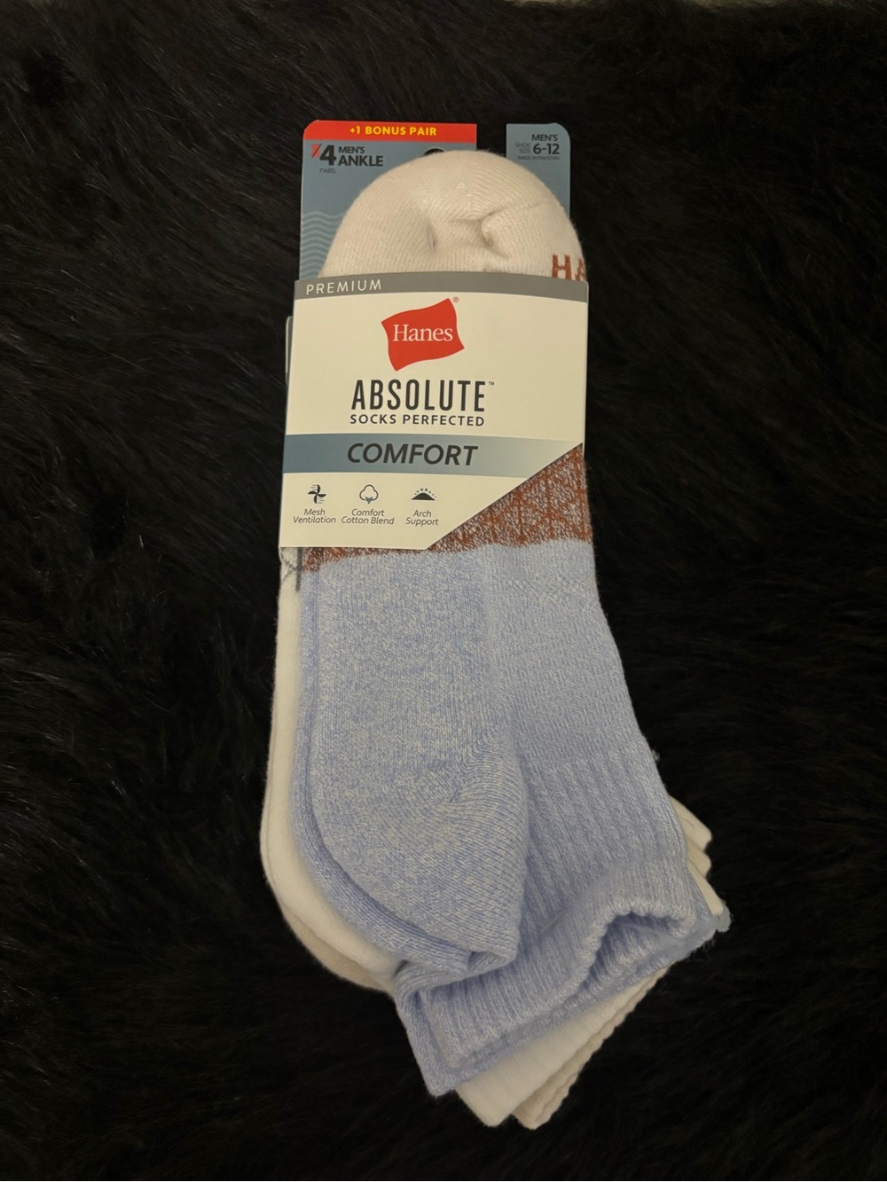NWT Hanes Men's Athletic Comfort Ankle Socks - Light Blue & White, Size 6-12